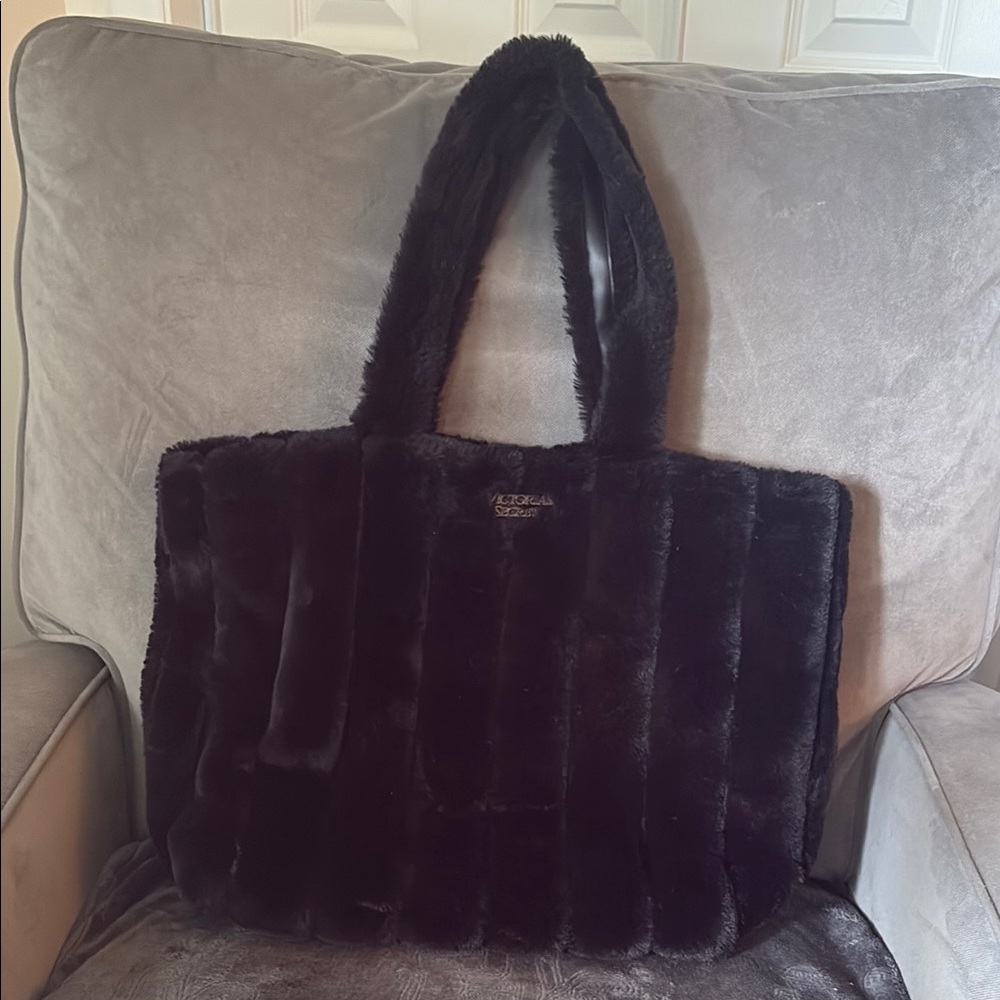 Victoria's Secret Black Faux Fur Tote